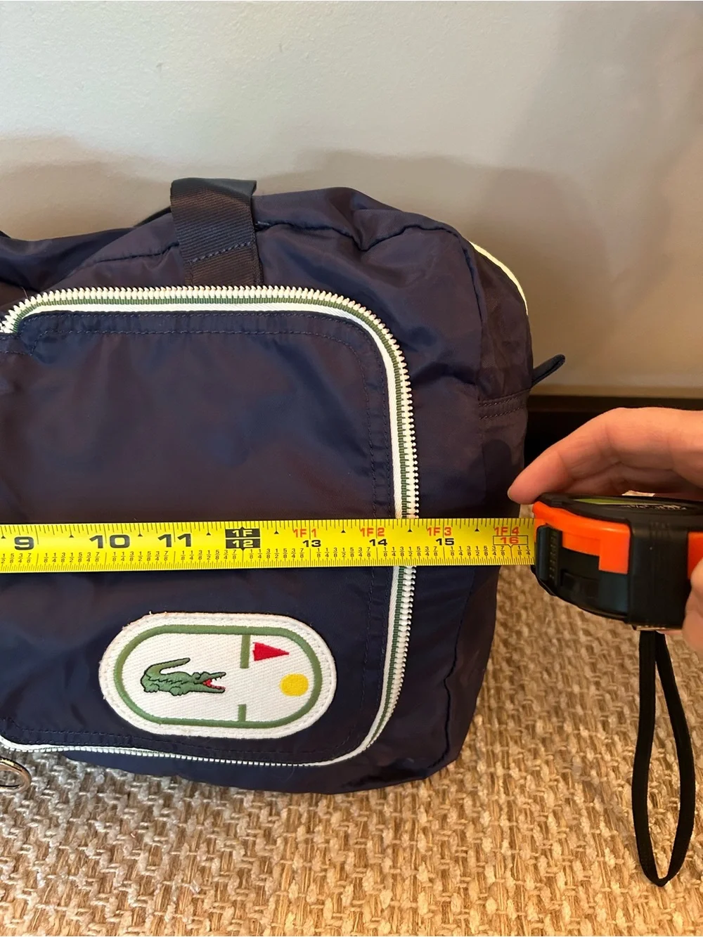 Vtg LACOSTE N41 Croc Pocket Fold Away Duffle Full Zip Packable Navy
